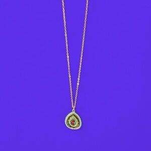 Vintage Gold tone plated Teardrop Colorful stones necklace